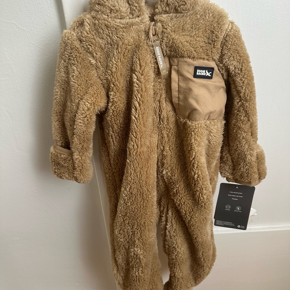 Eddie Bauer teddy bear Tan Fleece Baby zip up winter cold weather Outfit